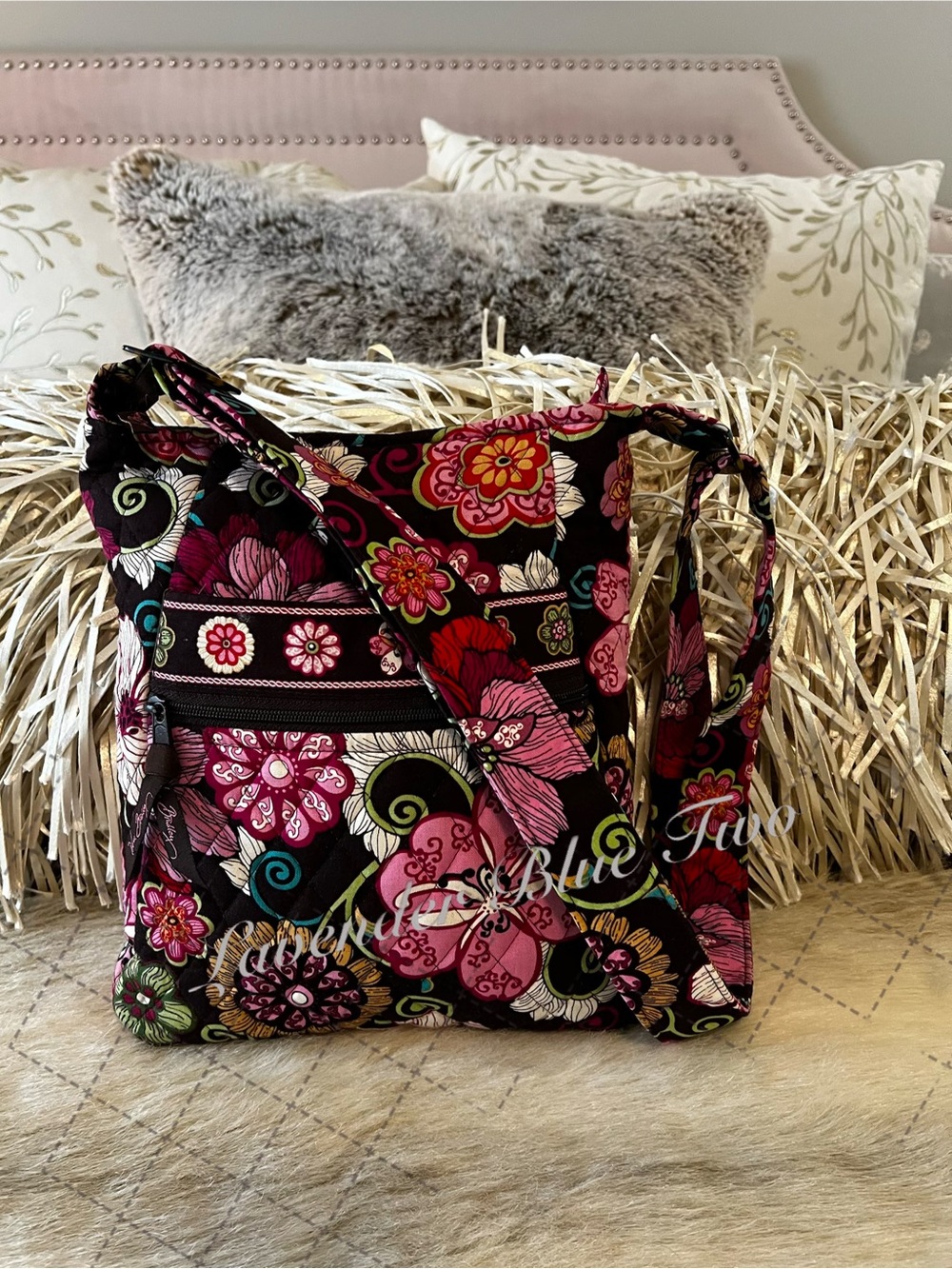 Vera Bradley Floral Quilted Crossbody Bag in Black and Pink